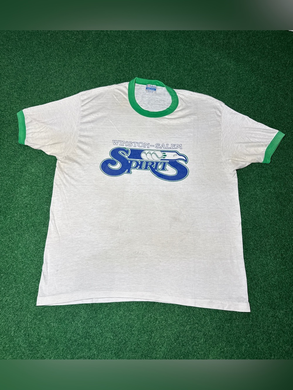 VTG 80s Winston Salem Spirits MiLB Paper Thin Burnout Ringer T Shirt L/XL 21x27